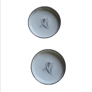 Two Trinket Dishes (Bread and Butter Plates), Gray Tulip, Platinum Edge